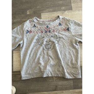 Luna Mercantile Co Anthropologie Grey Tiger Embroidered Sweatshirt Top M‎